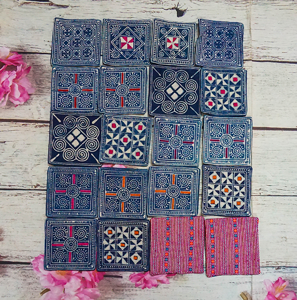 Authentic Hmong Brocade Coaster - Handcrafted Linen & Wool Drink Mat