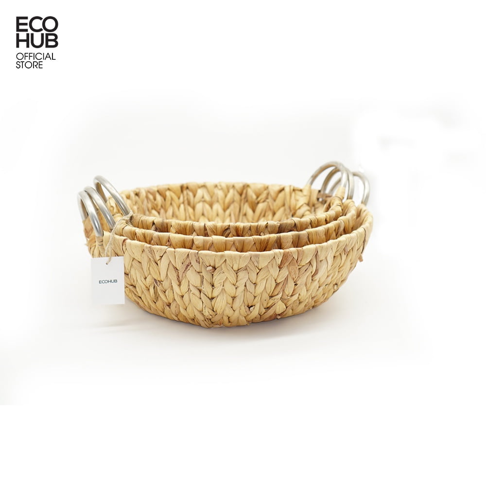 Set of 3 Iron-Framed Water Hyacinth Baskets