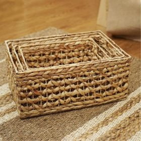 Premium Rectangular Water Hyacinth Basket with Floral Motif