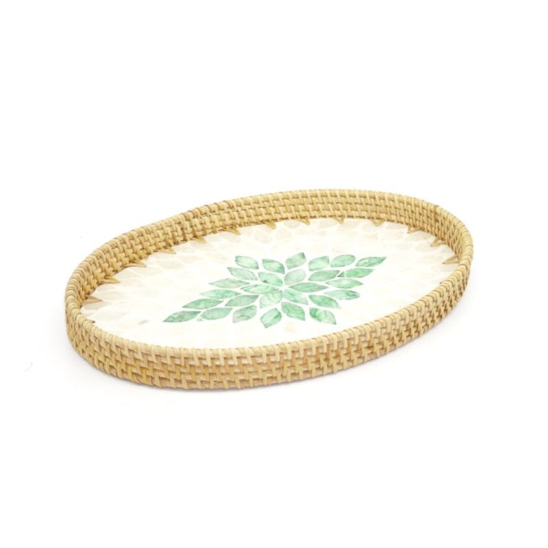 Premium Oval Rattan Tray with Mother of Pearl Inlay - Image 3