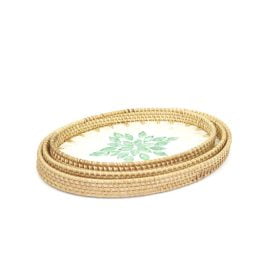 Premium Oval Rattan Tray with Mother of Pearl Inlay - Image 4