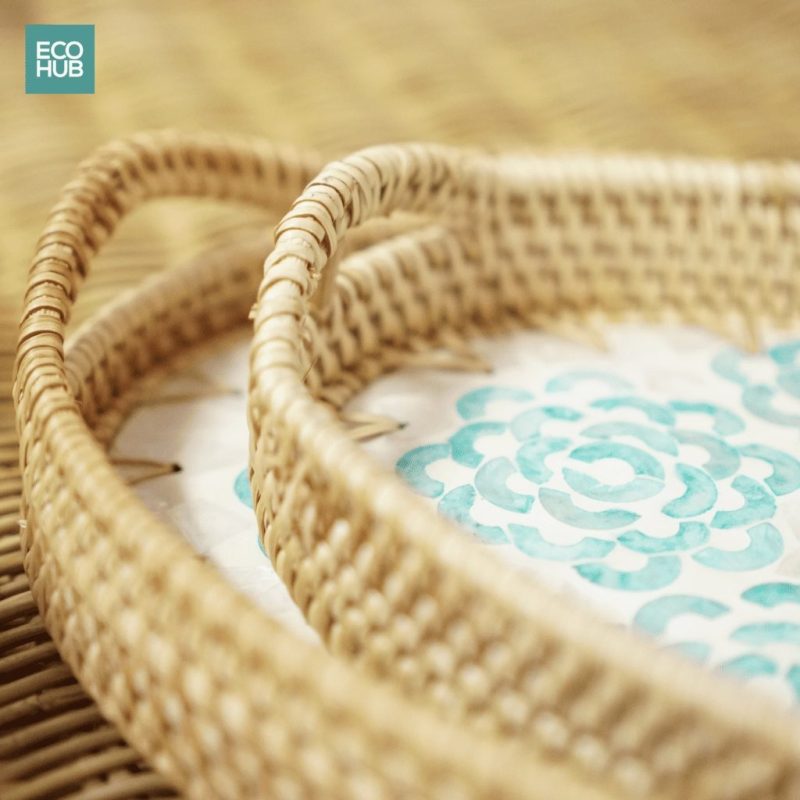 Premium Oval Rattan Tray with Mother of Pearl Inlay - Image 5