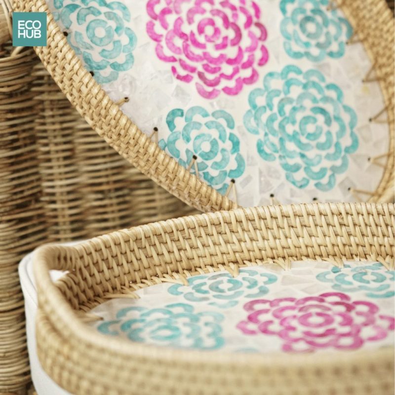 Premium Oval Rattan Tray with Mother of Pearl Inlay - Image 6