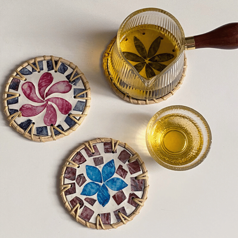 Premium Mother of Pearl Inlaid Rattan Coaster