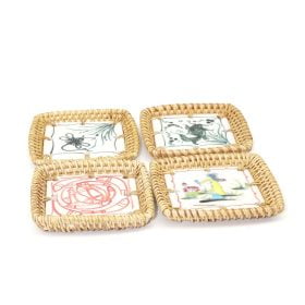 Premium Round Ceramic Tray with Handwoven Rattan Border