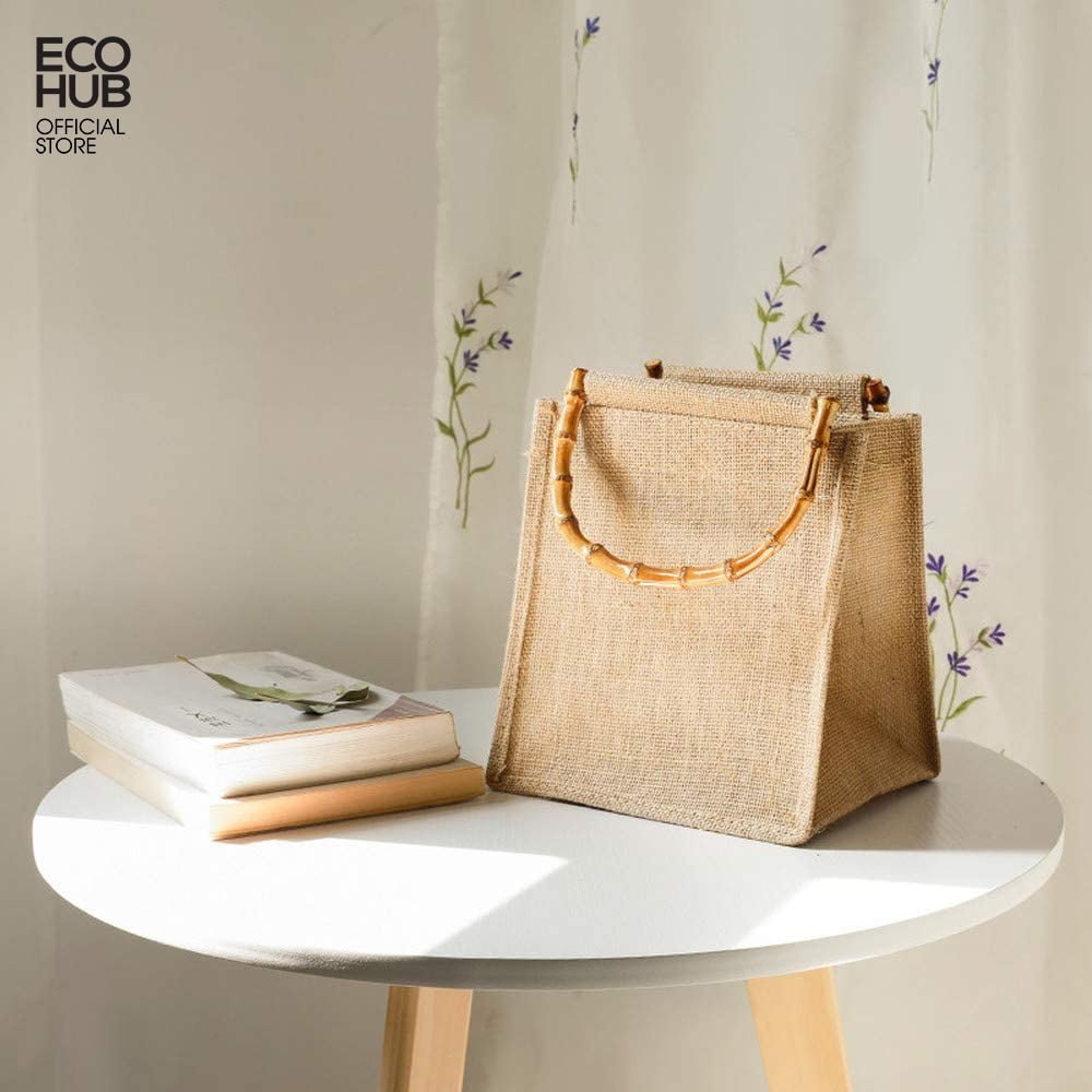Premium Vintage Canvas Tote Bag with Bamboo Handles | Eco-Friendly Decor & Storage - Image 2