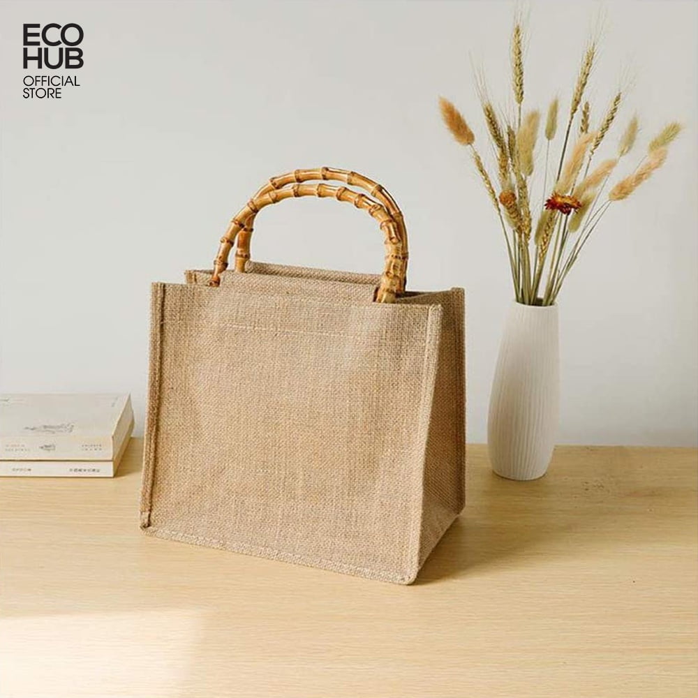 Premium Vintage Canvas Tote Bag with Bamboo Handles | Eco-Friendly Decor & Storage