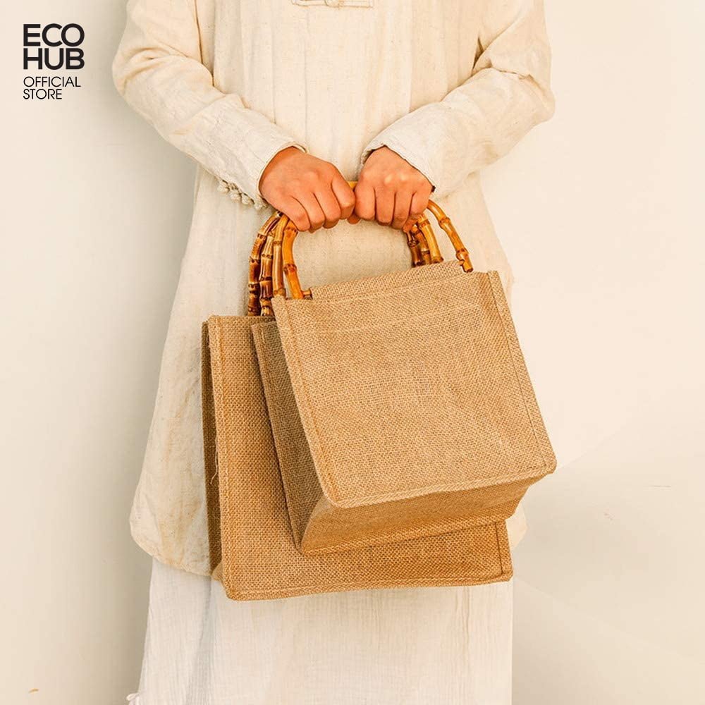 Premium Vintage Canvas Tote Bag with Bamboo Handles | Eco-Friendly Decor & Storage - Image 4